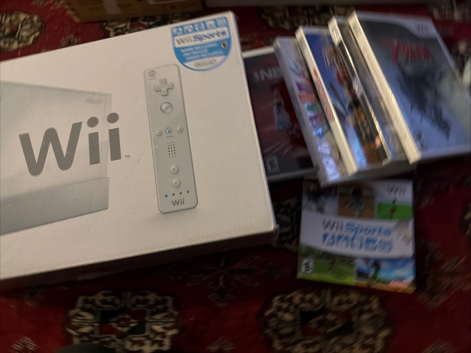 Nintendo Wii Console In Box with Wii Sports Bundle Zelda + 4 More Games 👍