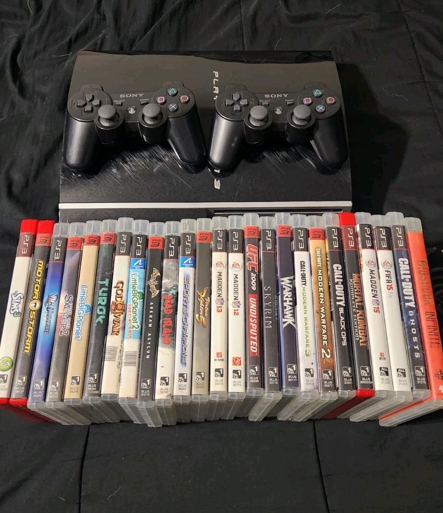 PS3 Console Tested CECHH01, 2 Controllers & 25 Games CIB