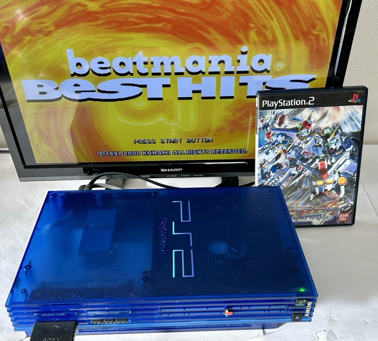 PlayStation 2 PS2 Ocean Blue SCPH 37000L Limited FAT Japan Made Gundam Beatmania