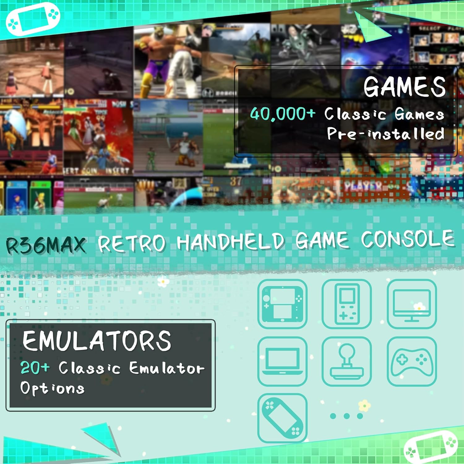 R36MAX Handheld Game Console with 40000+ Games and 256GB Storage, IPS HD Screen