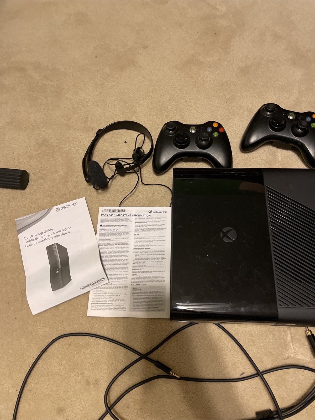 Microsoft Xbox 360 E + 6 Games + 3 Controllers + Necessary Cables