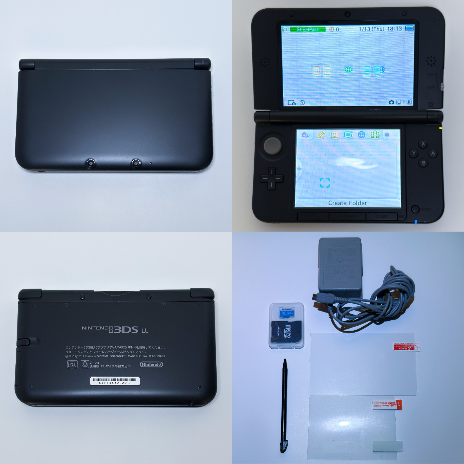 Nintendo 3DS XL LL 128GB Set Black (Charger, SD, Screen Protectors) USA Seller