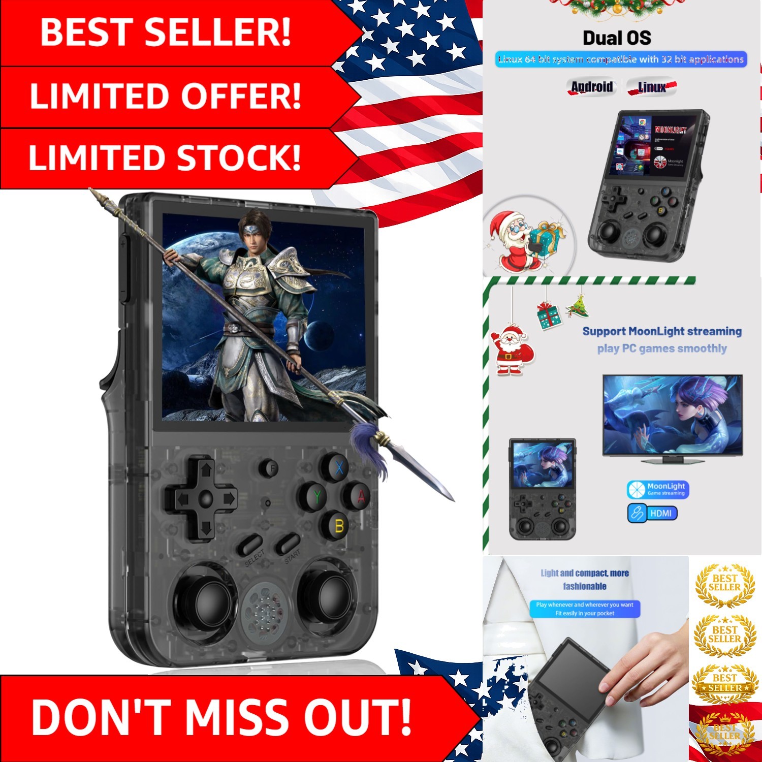 Portable RG353V Game Console with LCD Touch Screen, Bluetooth & 4452 Games
