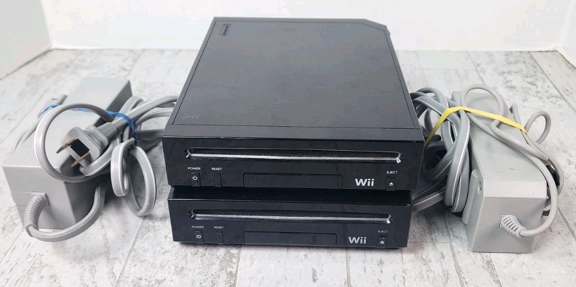Lot 2 Nintendo Wii Replacement Consoles Black RVL-101 (USA) Tested Working