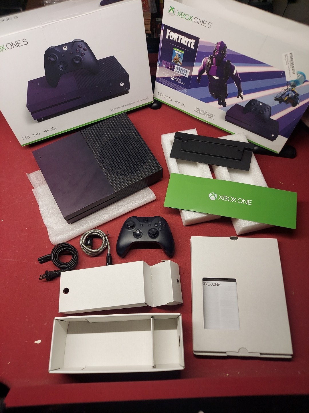 Xbox One S Console Fortnite Battle Royale Dark Vortex Purple Controller RARE 1TB