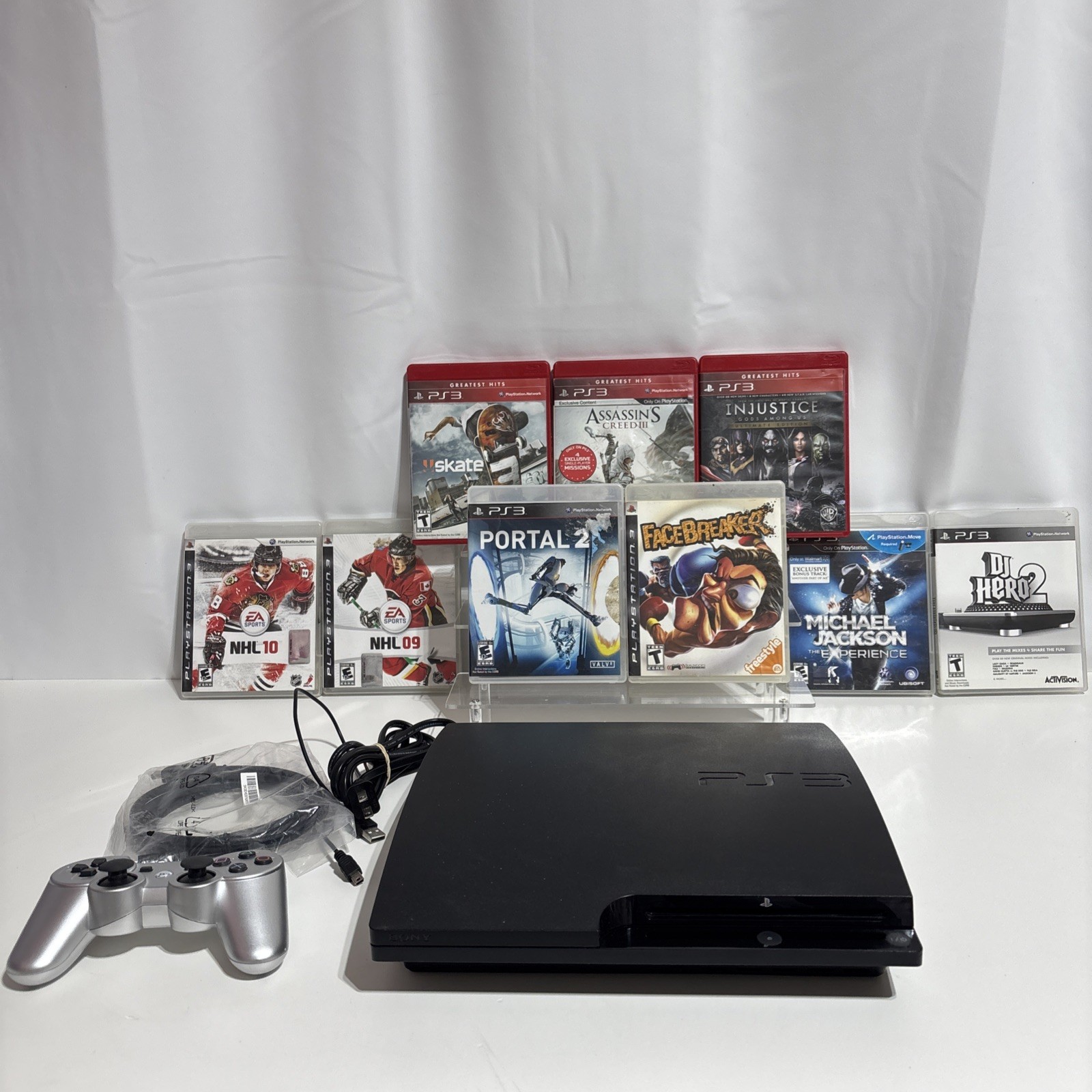 Sony PlayStation 3 PS3 Slim Console 160gb CECH-3001A Lot w/9 Games Tested Works