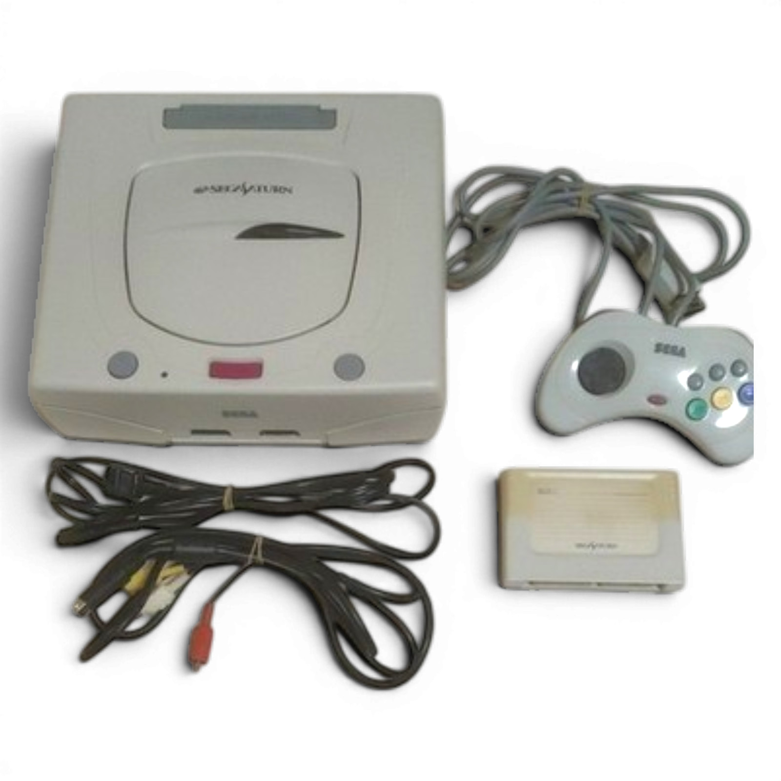 SEGA Saturn HST-3220 Console Set w/4 Games Memory Card Tested Working #139