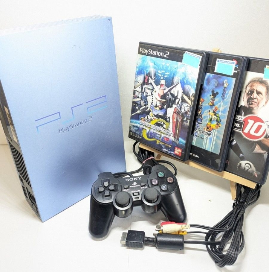 Sony PlayStation 2 SCPH-39000 Aqua Blue Console with Controller & 3 Games Japan
