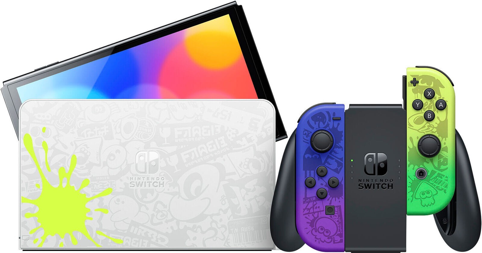 Nintendo Switch OLED 64GB Splatoon Edition + 16GB SD & Screen Protector Bundle