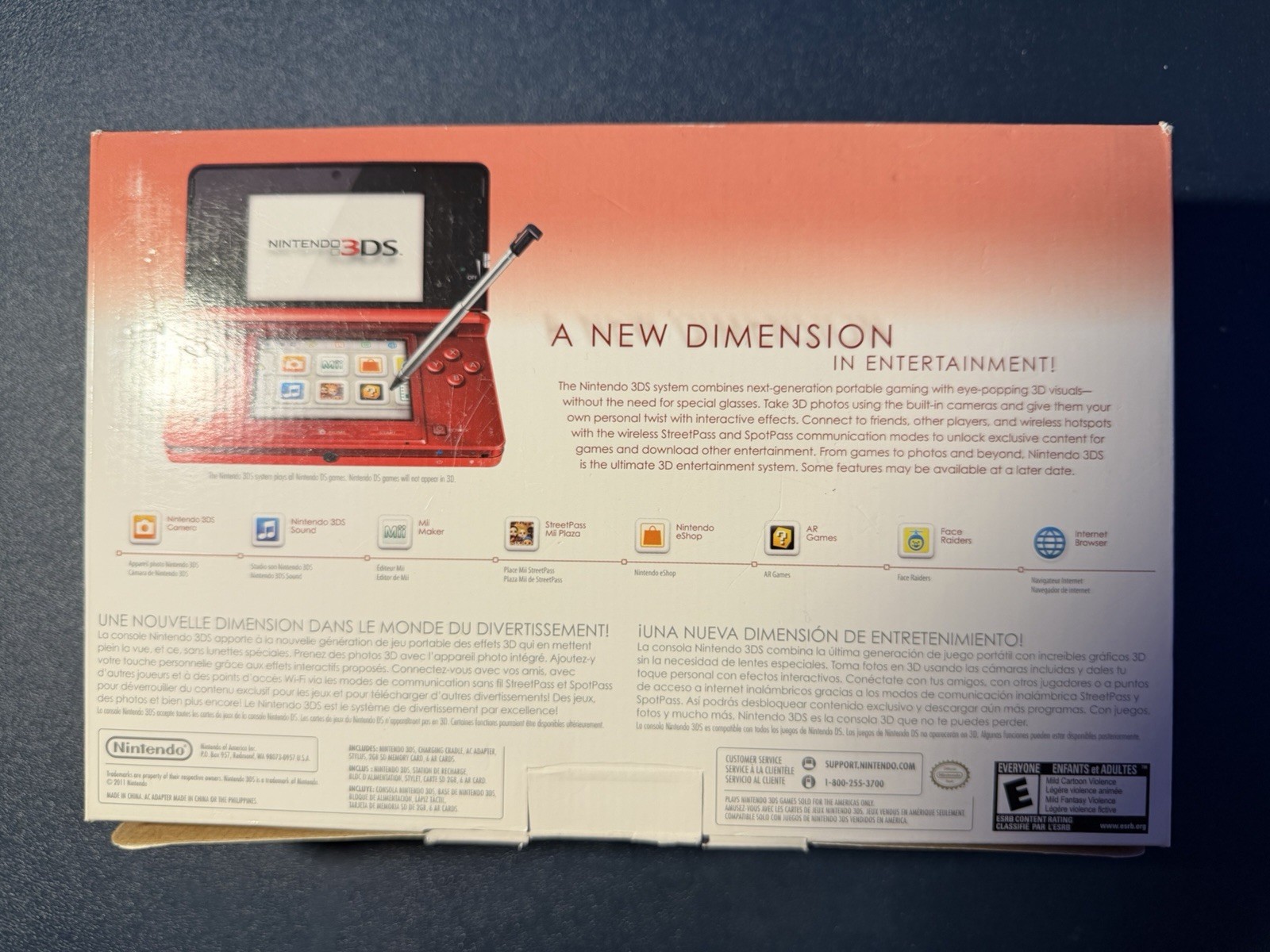 Nintendo 3DS Flame Red Handheld Console System w/Box CLEANED TESTED NTSC-U/C