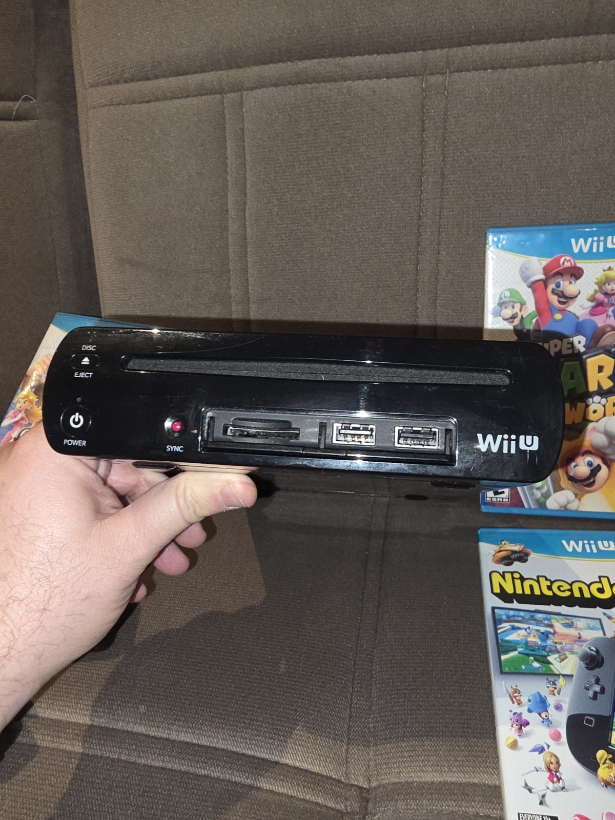 Nintendo Wii U Bundle Black 32GB Console Gamepad Cables 3 Game motion bar & con