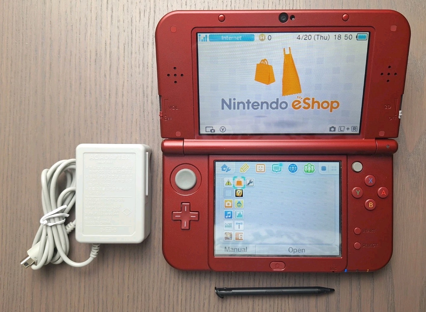 New Nintendo 3DS XL Metallic Red Charger + 32GB SD Card | Region Free BOTTOM IPS